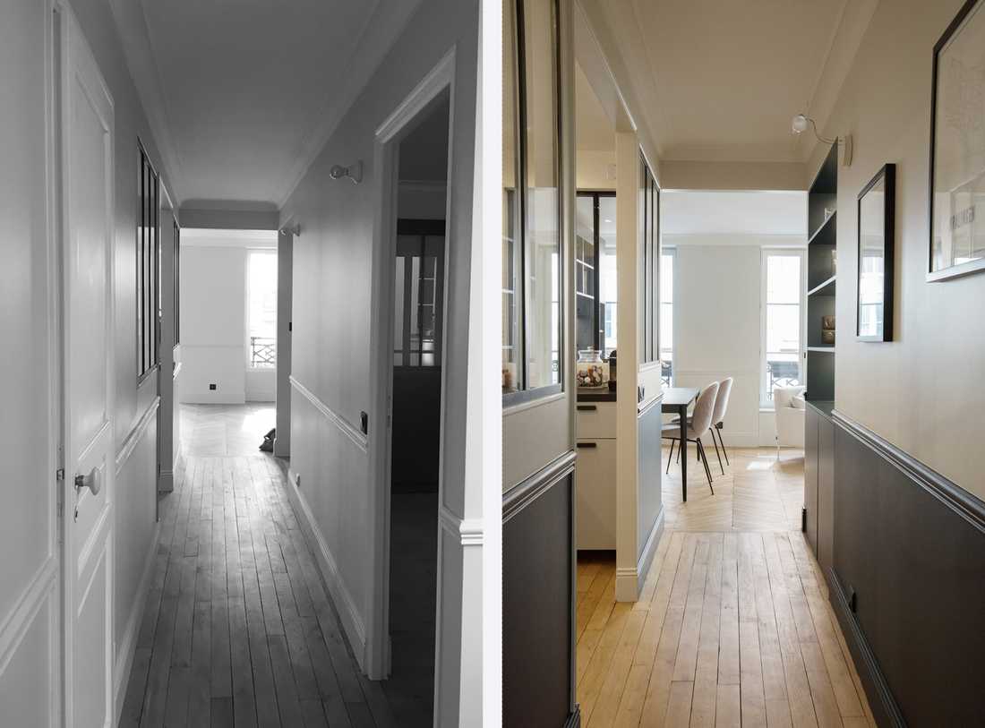 Avant-Après : aménagement d'un couloir - entrée par un architecte d'intérieur de la Haute-Garonne