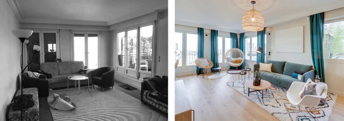Avant - après : Aménagement du salon d'un appartement des années 60 par un architecte d'intérieur à Toulouse